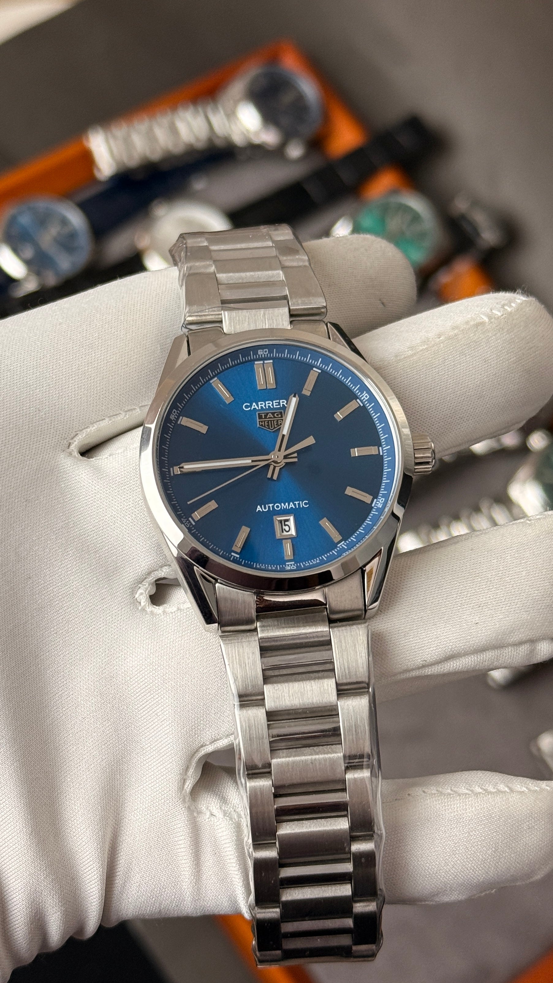 Silver with blue Dial