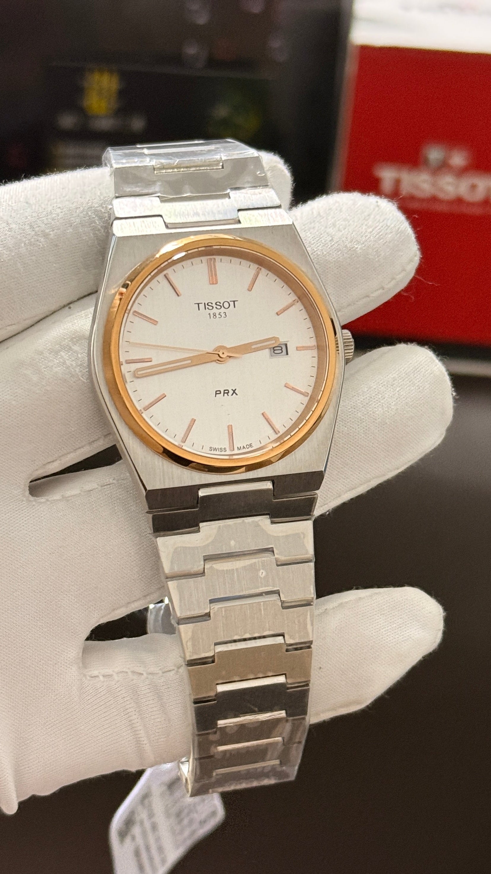 Silver with white dial & rose gold bezel