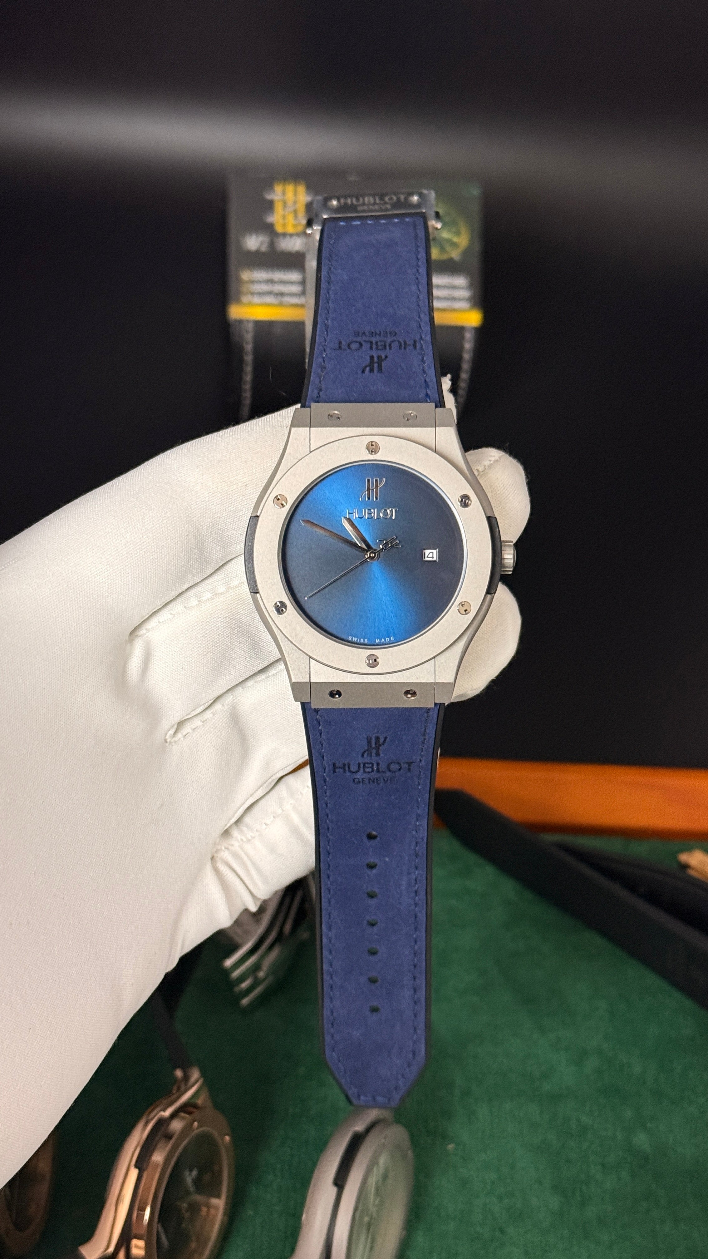 Silver with blue Dial
