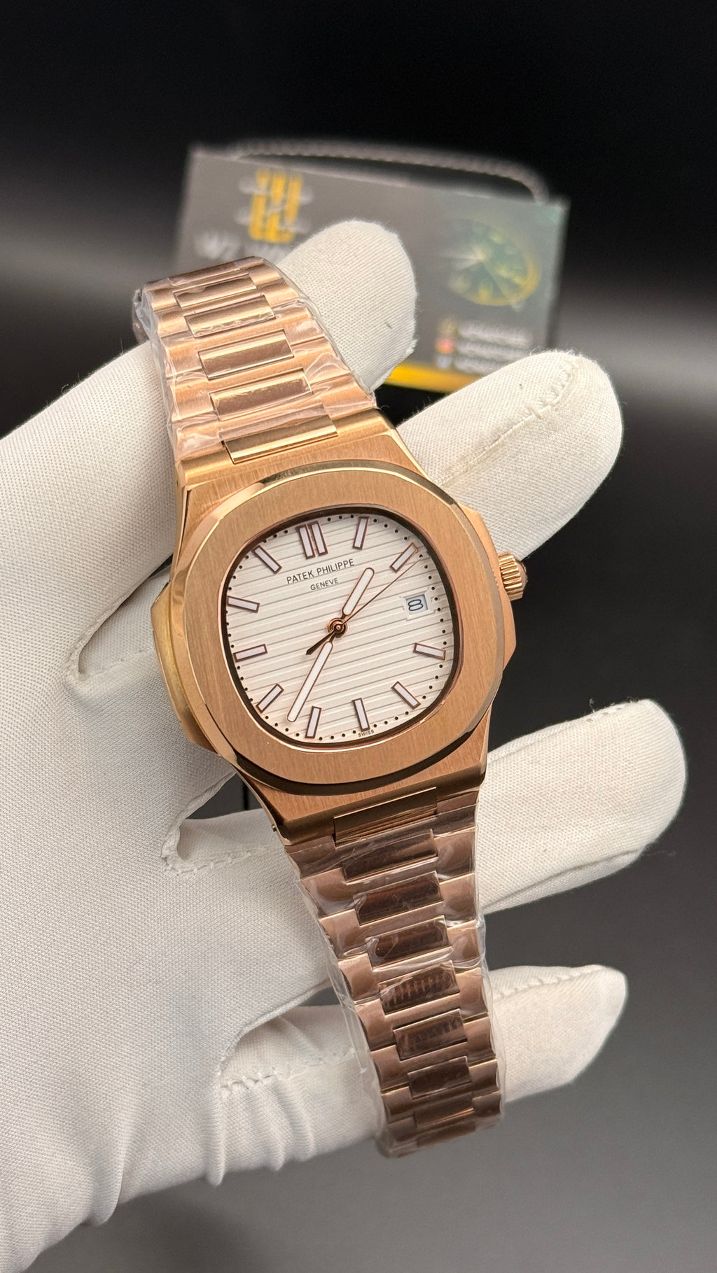 Rose gold with white Dial.