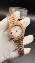 Rose gold with white Dial.