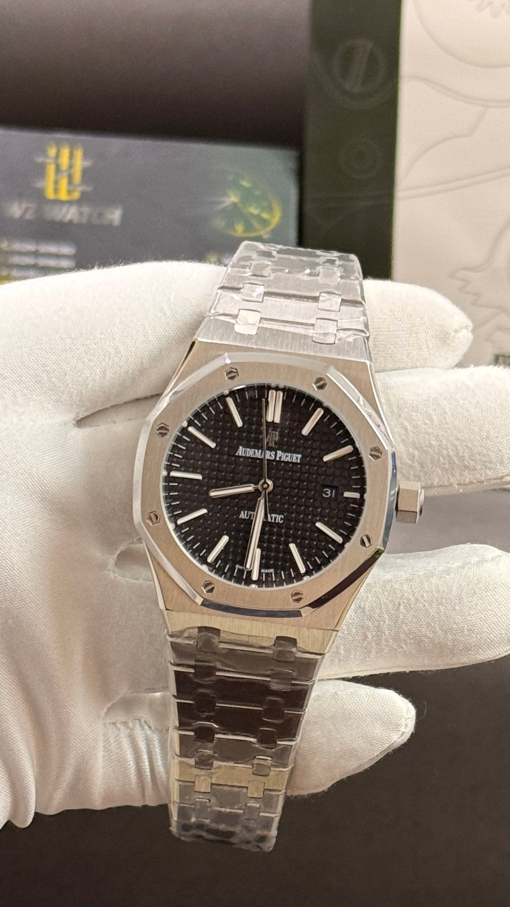 Silver with black dial