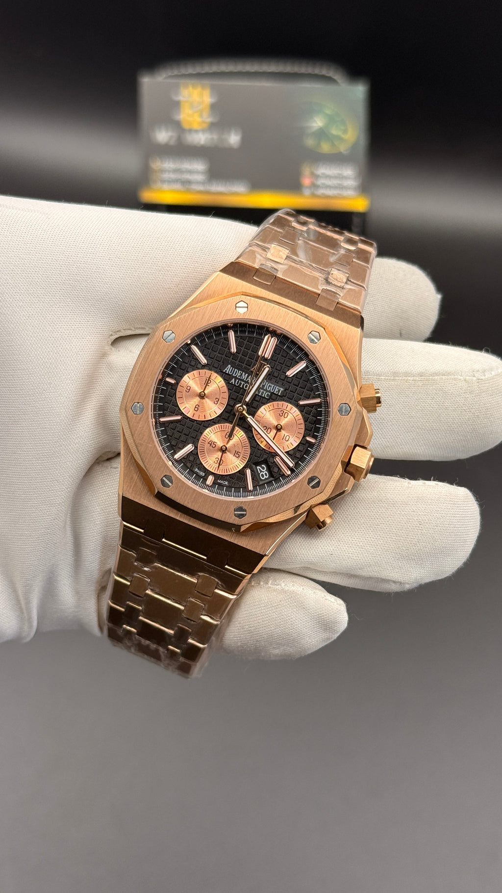 Rose gold with black Dial.