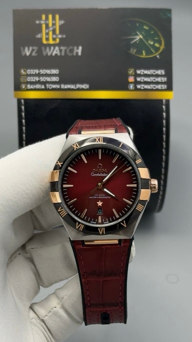 Silver with Maroon Dial.