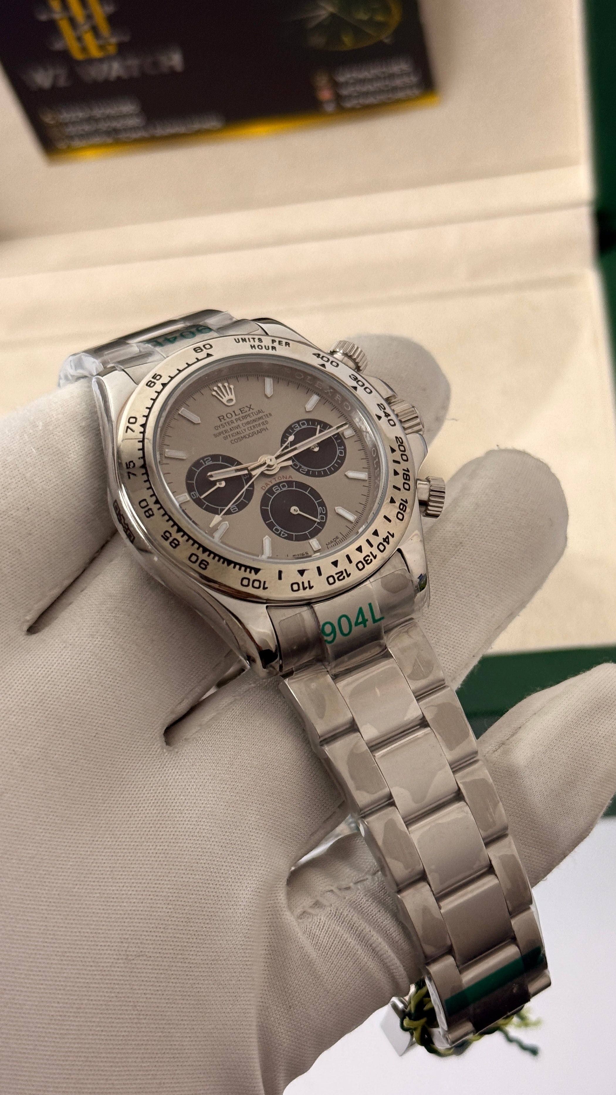 Silver with grey dial