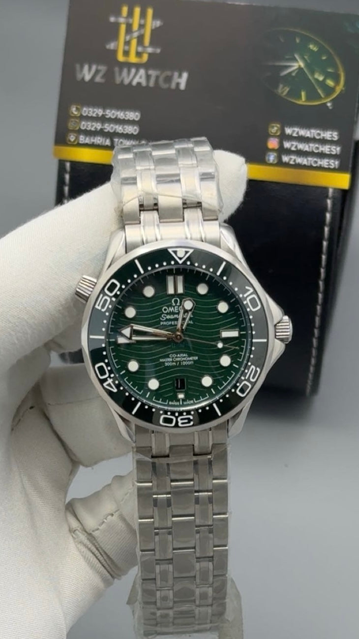 Silver with green Dial.