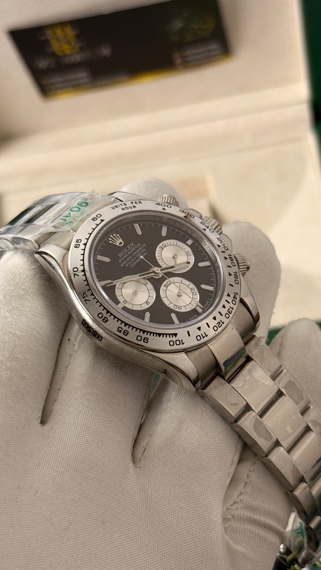 Silver with black dial