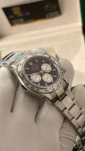 Silver with black dial