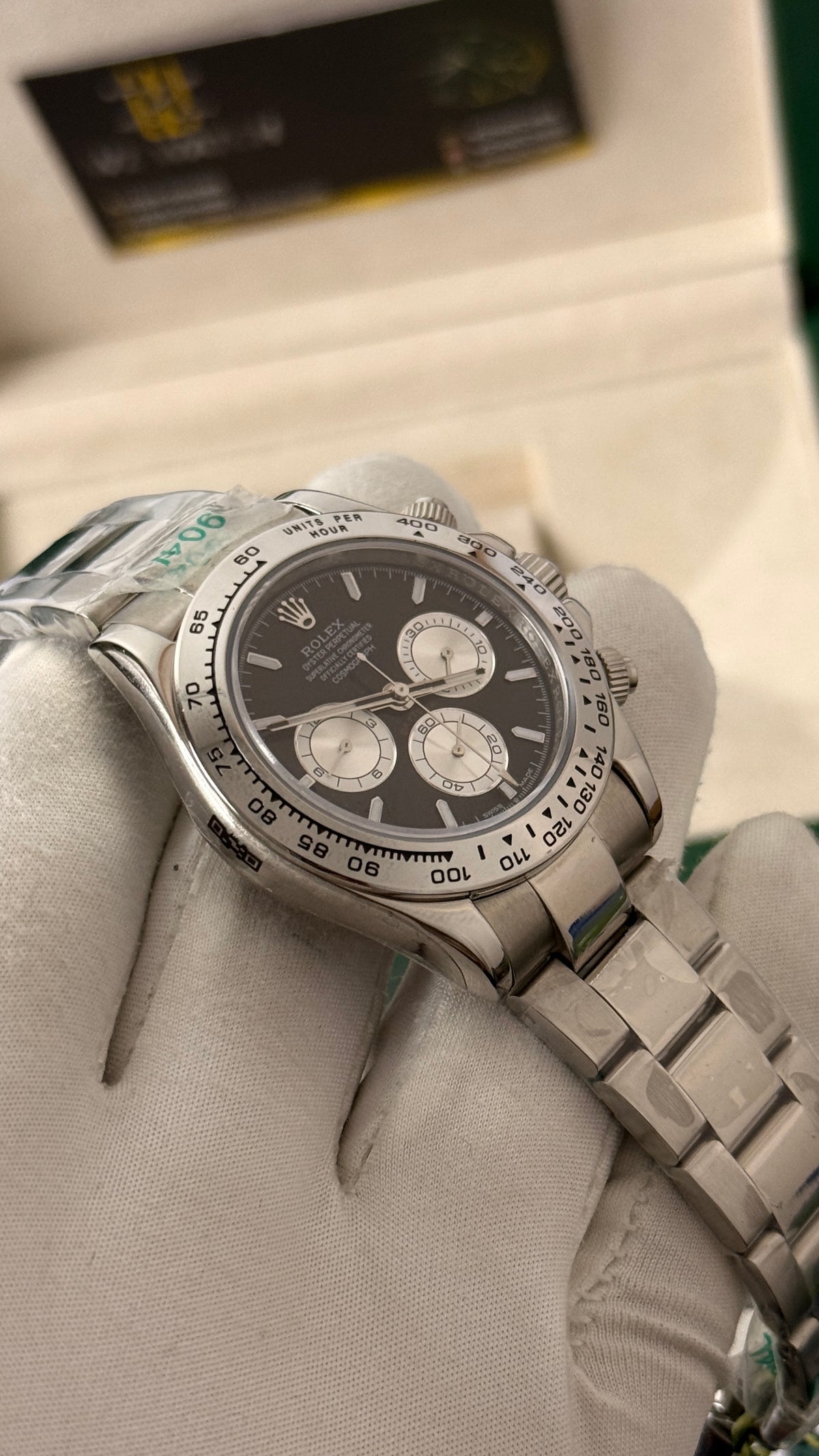 Silver with black dial