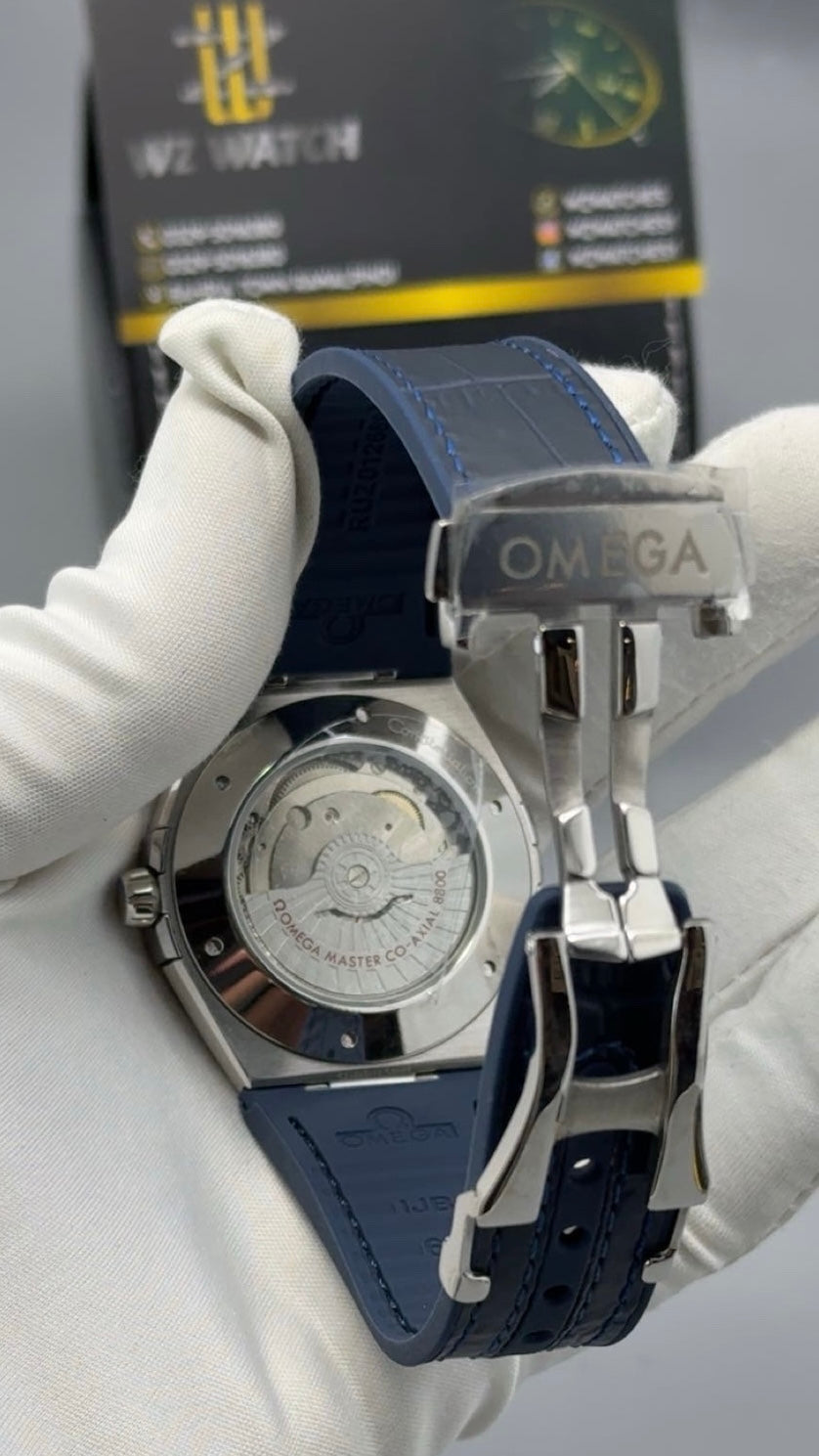 Silver with blue Dial.