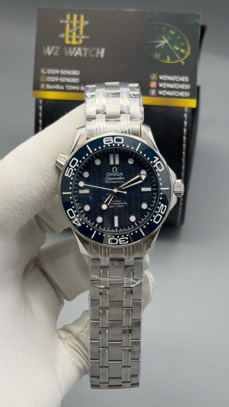 Silver with blue Dial.