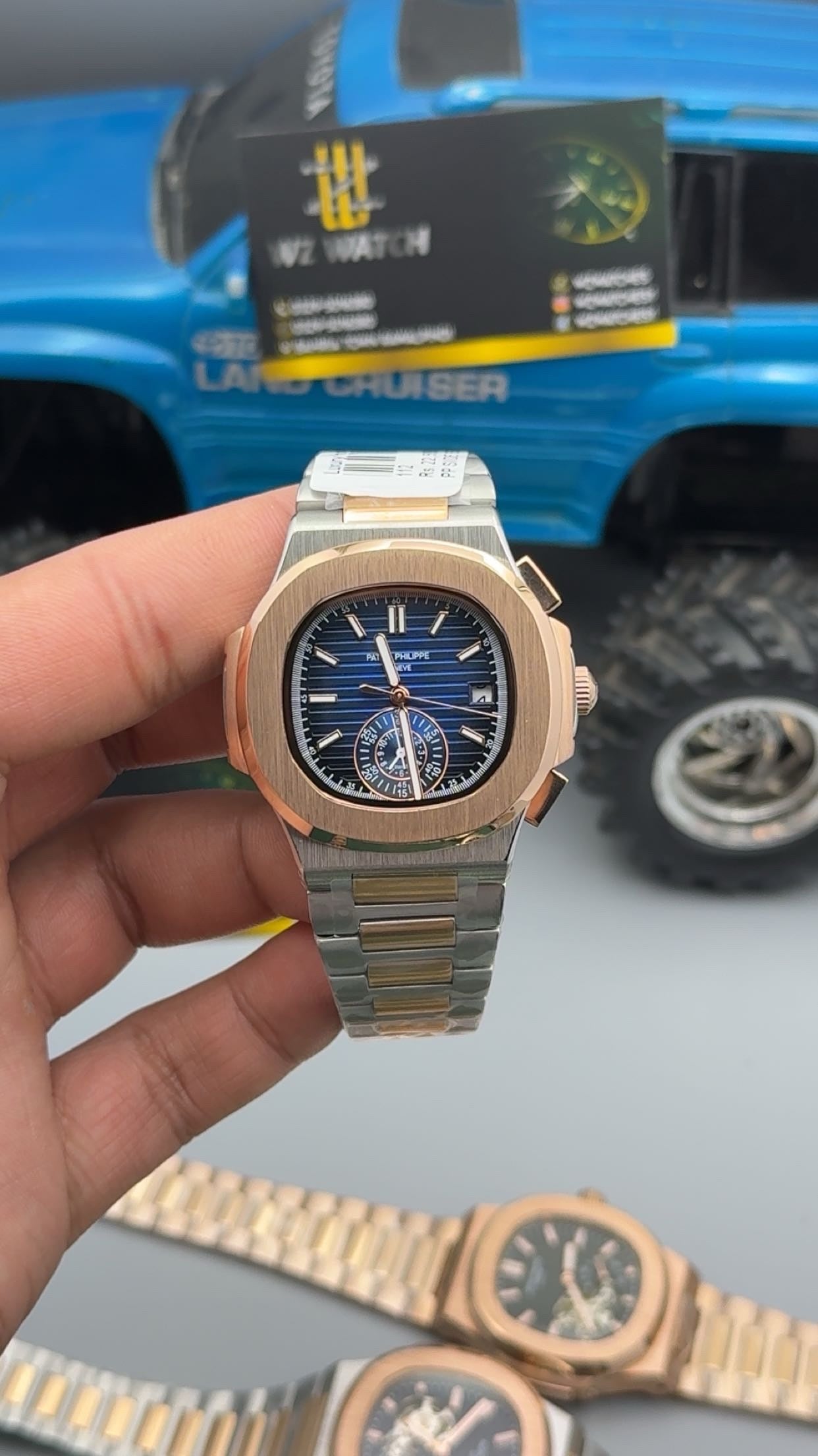 Rose gold  two tone with blue Dial.