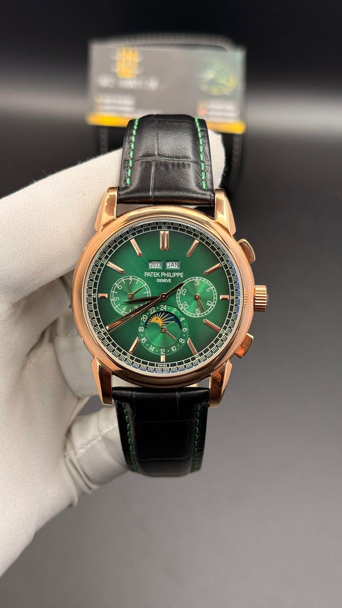 Rose gold with green Dial.
