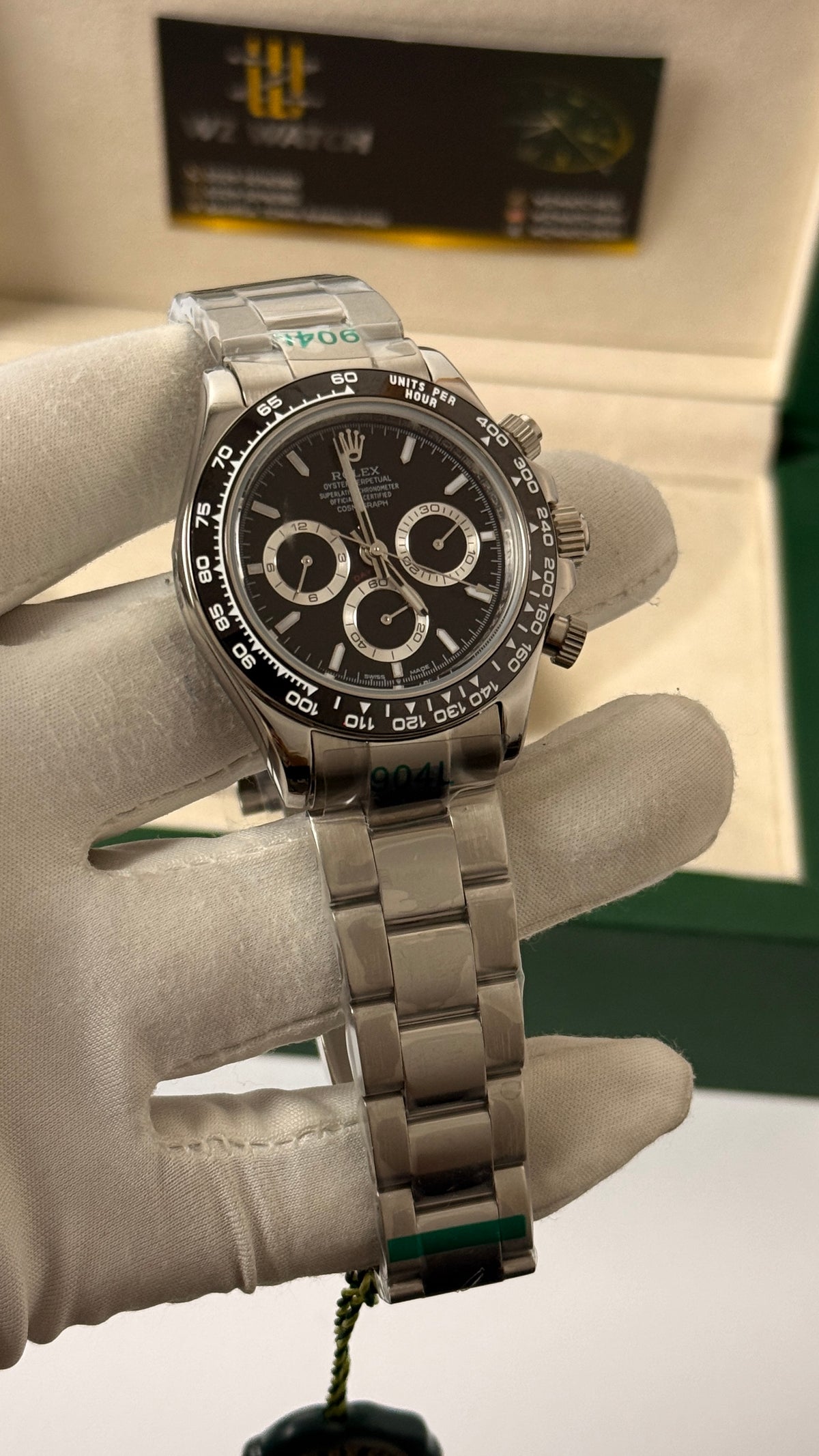 Silver with black dial