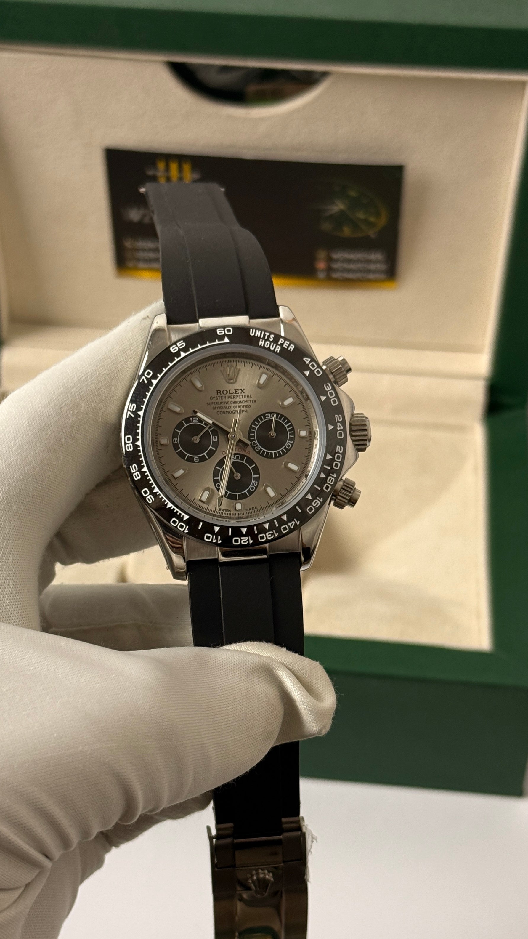 Silver with grey dial