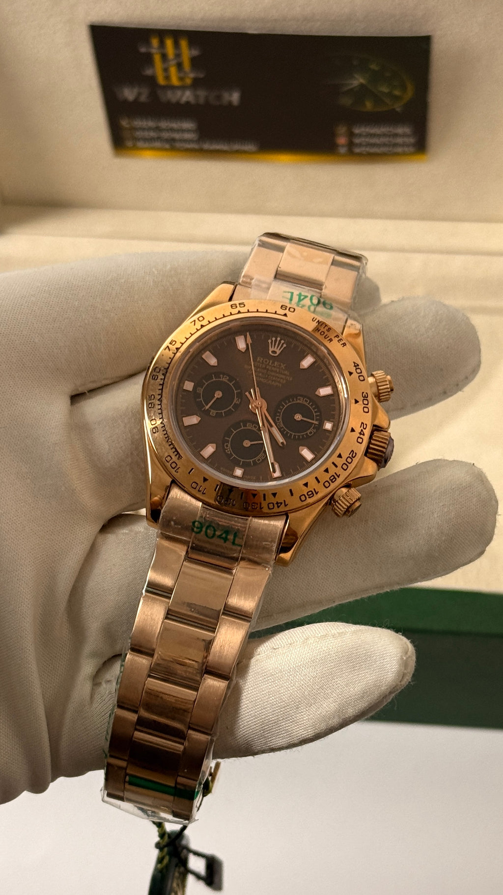 Rose gold with chocolate dial