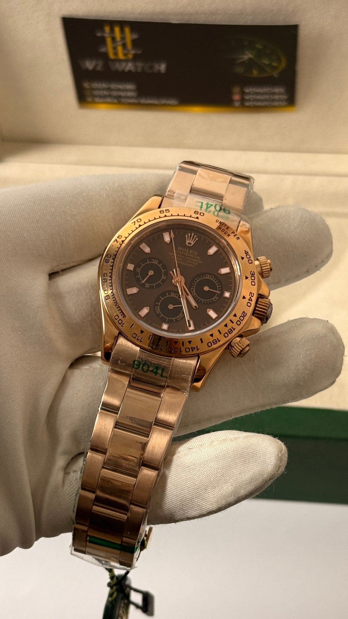 Rose gold with chocolate dial