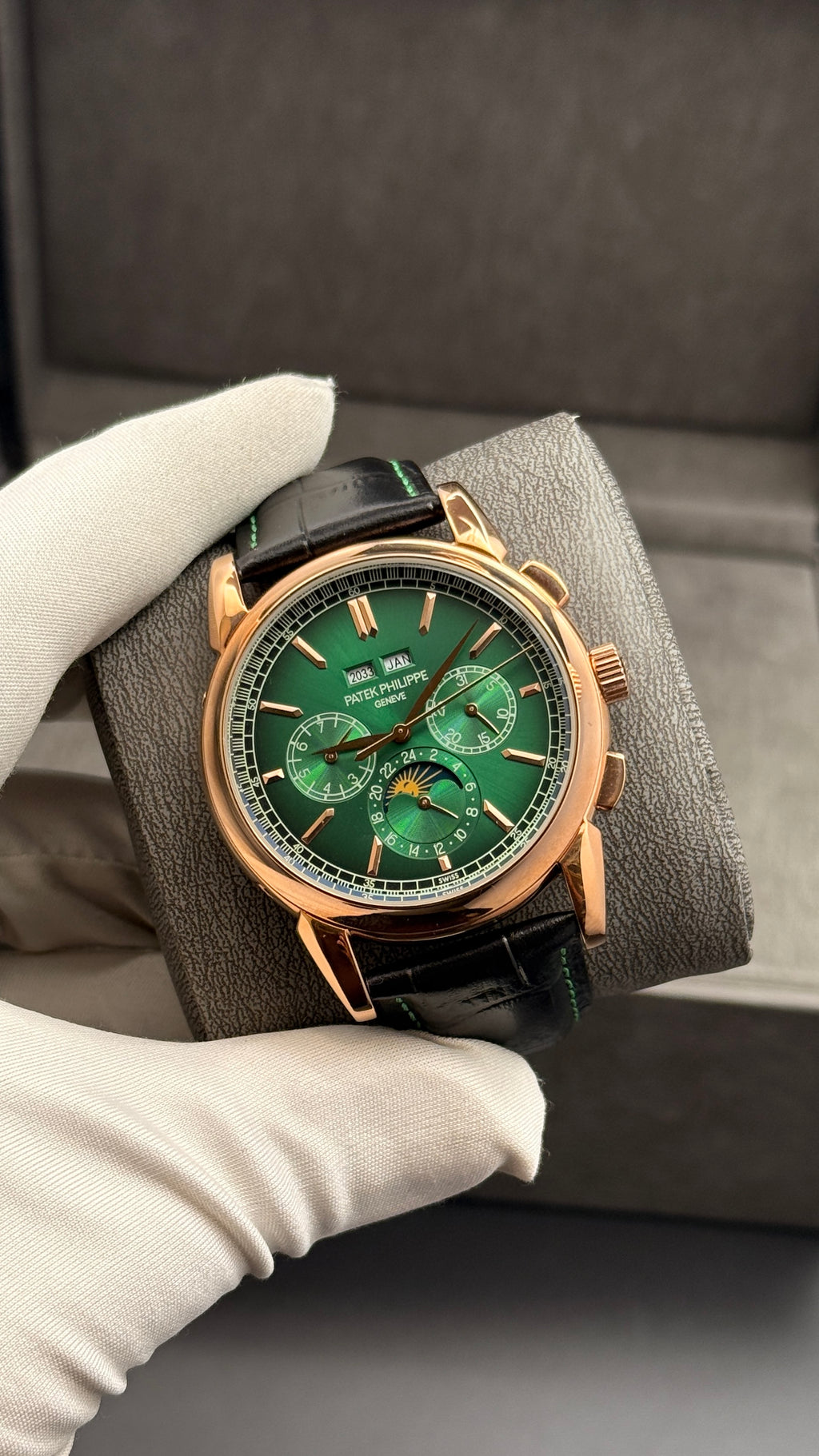 Rose gold with green Dial.