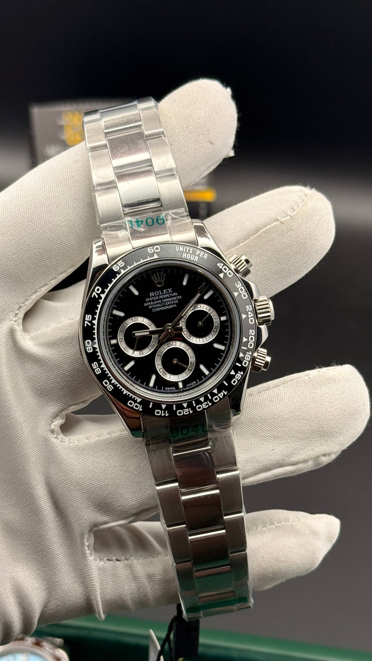 Silver with black Dial.