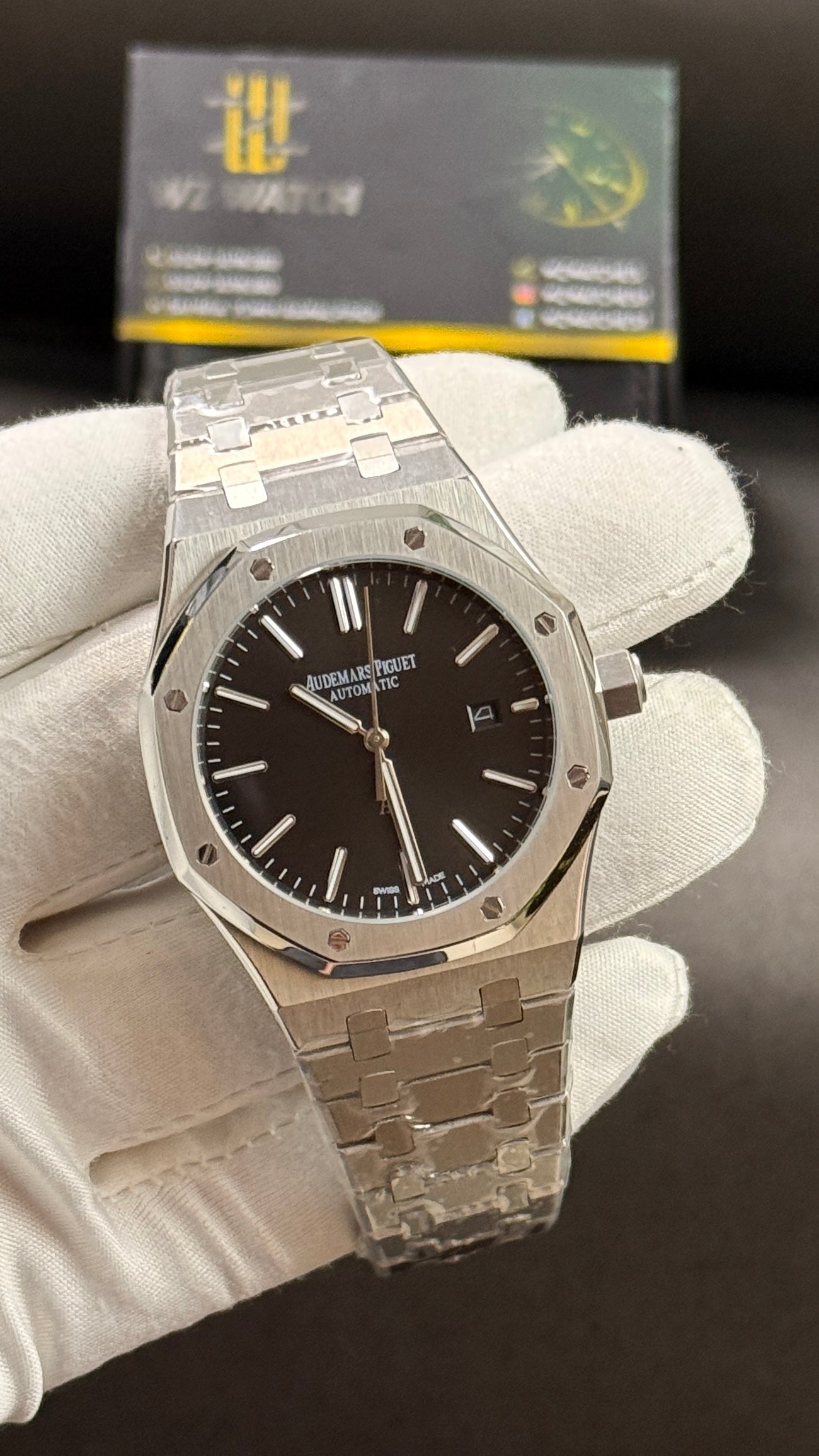 Silver with black dial