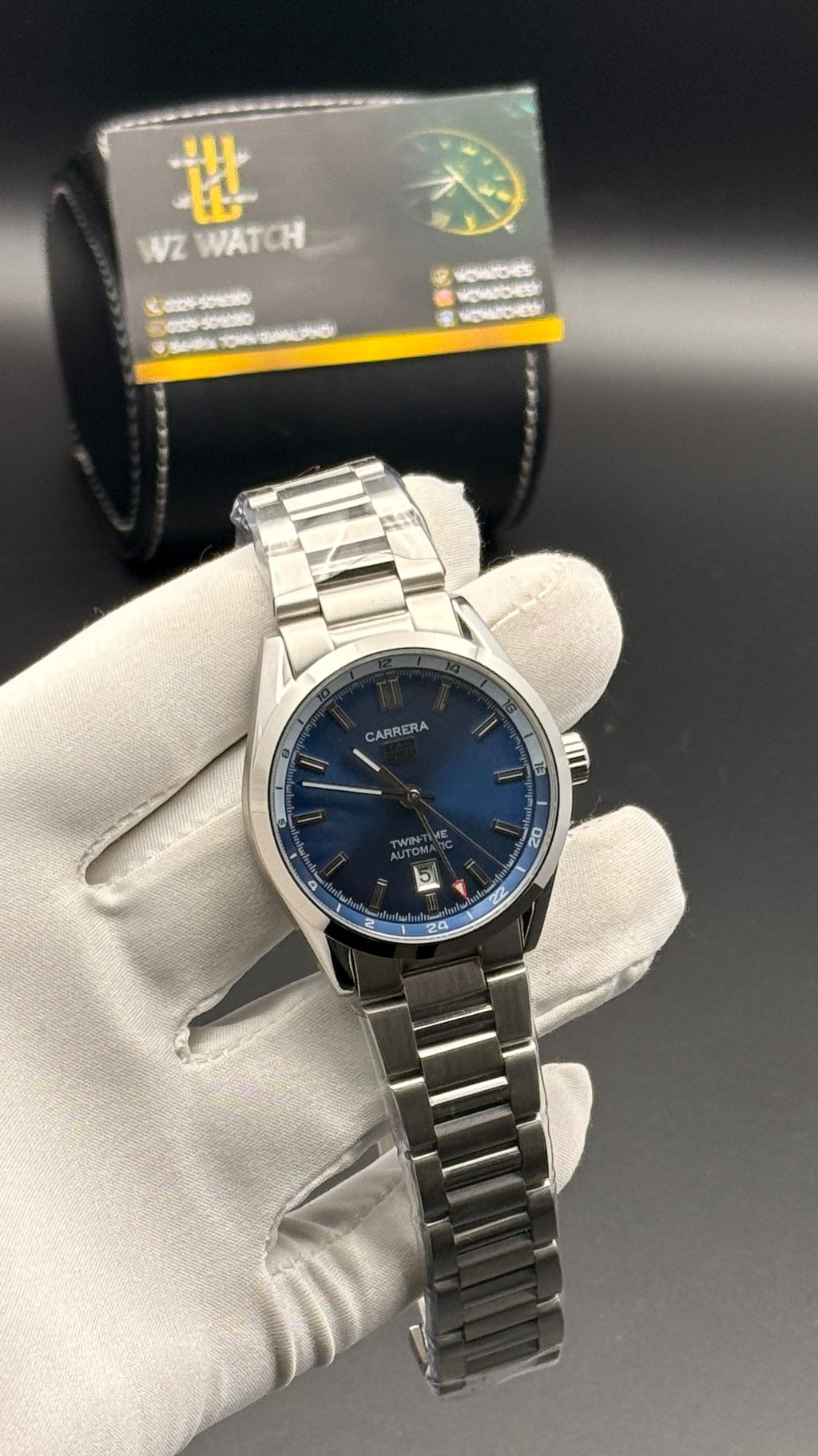 Silver with blue Dial