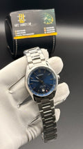 Silver with blue Dial