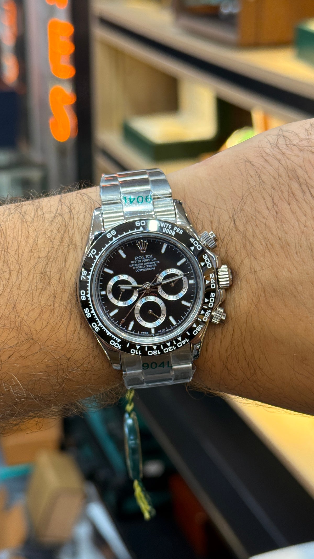 Silver with black Dial.